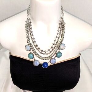 LOFT Multi-Strand Silvertone Chain Necklace Multi-Strand Layered Statement Blues